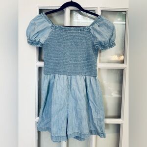 GAP Kids Blue Denim Smocked Denim Romper Jumpsuit Size XXL 14 16 Stretchy Soft